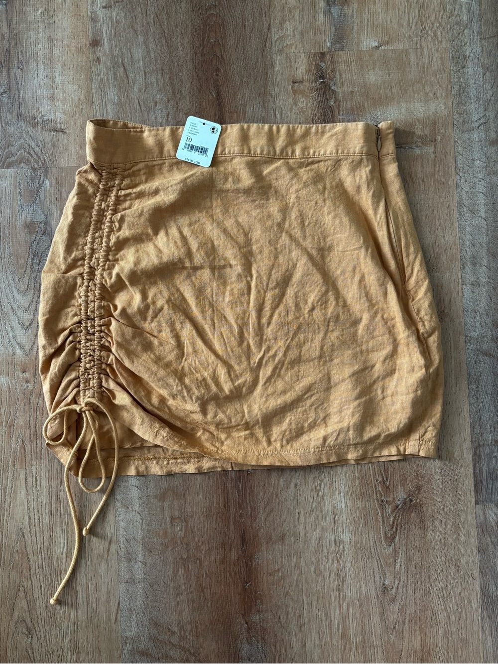 Free people ruched Drawstring Mini Skirt in Mustard size 10 NWT